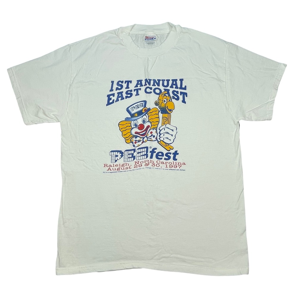 Lot of 2 Vintage White 1997 & 2000 PezFest Annual Graphic T-Shirt Mens L - Picture 2 of 16
